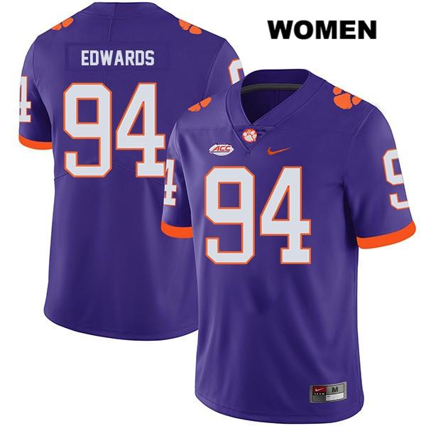 Women's Clemson Tigers #94 Jacob Edwards Stitched Purple Legend Authentic Nike NCAA College Football Jersey VEG4246XM